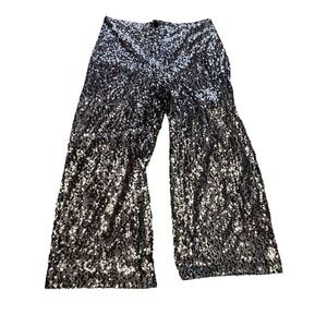 Anthropologie Maeve Colette Cropped Wide-Leg Sequin Pants Size 33 Tall High Rise